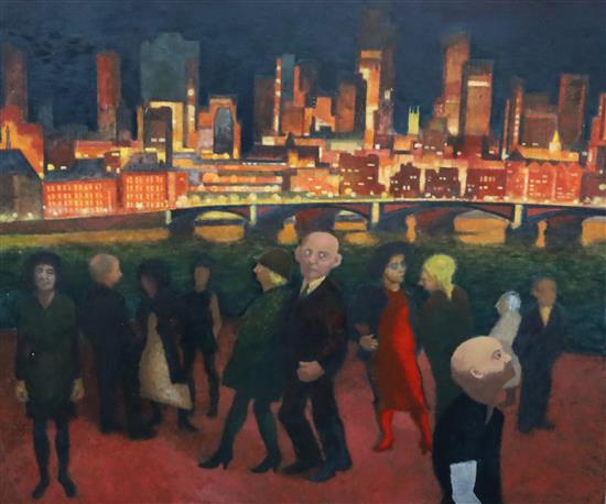 Gerald R. Jarman (British, 1930-2014) Night Cityscape: The Evening Begins 55 x 66in. unframed.
